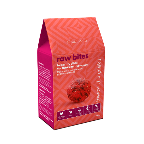 Freeze Dry Çilek Kaplı Glutensiz Vegan Yerfıstıklı Hurma Topları Raw Bites 100gr